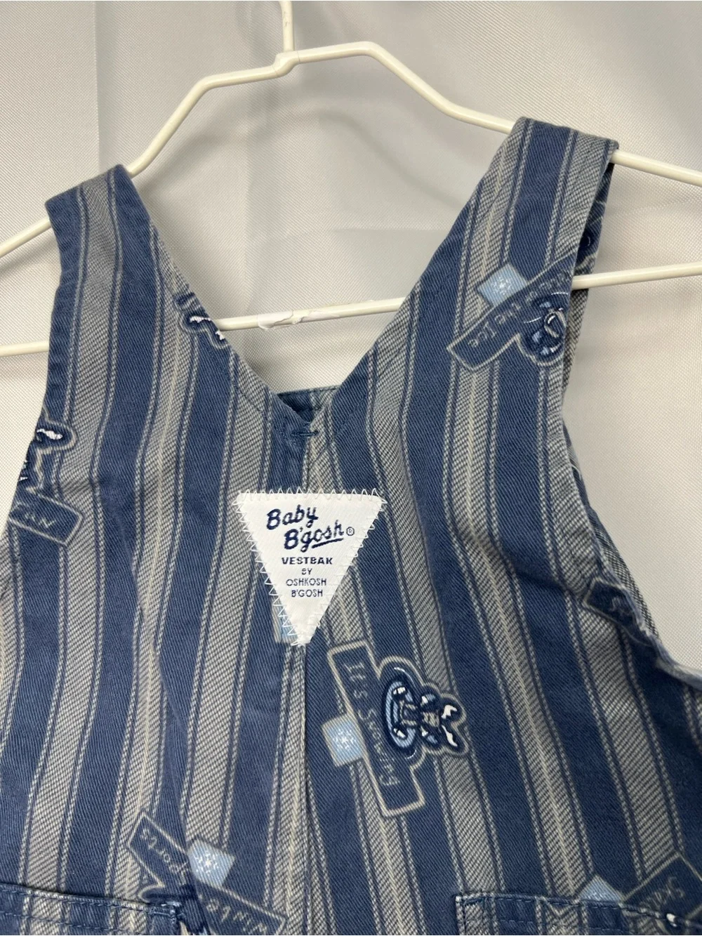 Baby B’Gosh Vestbak blue and gray striped snowshoe fun vintage overalls 12 month